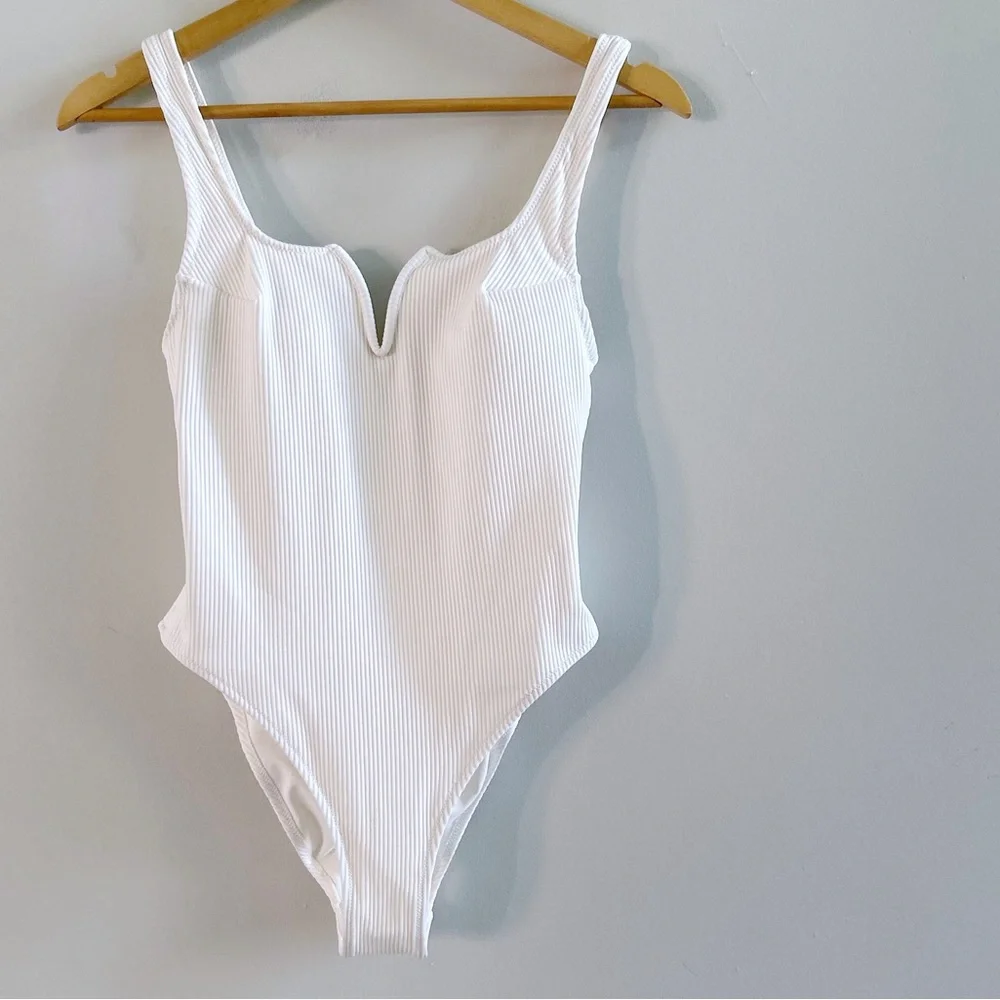 H&M Ivory Ribbed Swimsuit Small - Picture 1 of 3